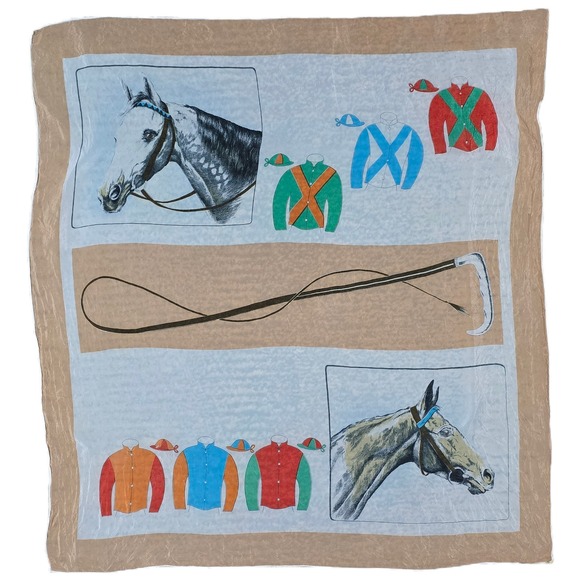 Accessories - Equestrian Scarf Horses Racing Jockey Theme Art Square Scarf‎ (R)